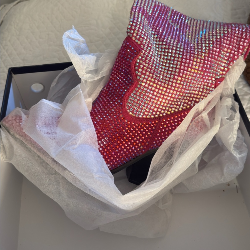 Pink Rhinestone Knee-High Boots - Picture 5 of 7